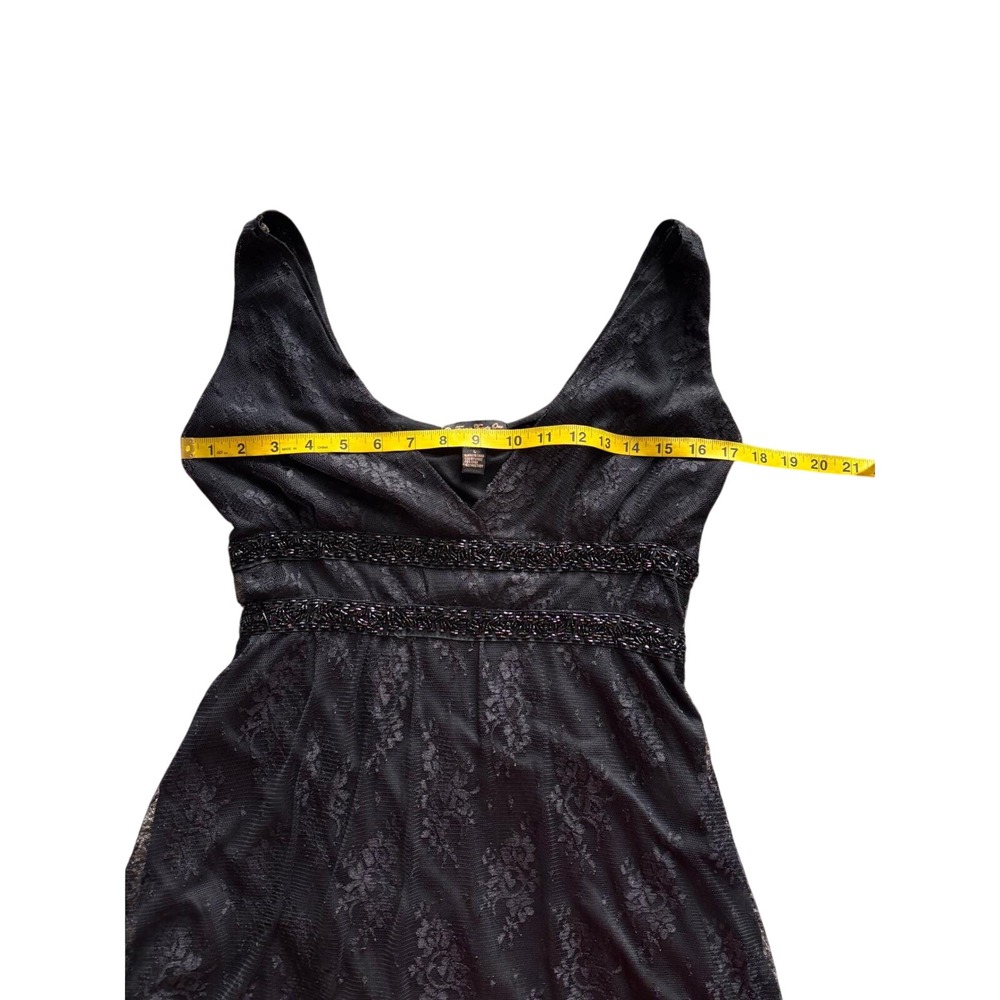 Y2K Lace Cocktail Dress Black Beaded Whimsigoth Empire Waist V-Neck Vintage - Picture 9 of 10
